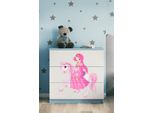 Cassettiera Per Bambini Principessa A Cavallo Nel Colore Blu Babydreams