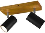 Trio 2 Faretti Da Soffitto Marley Nero Opaco Con Legno