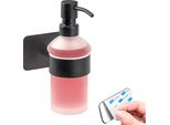 Bremermann Serie Bagno Piazza Black Tape - Distributore Di Sapone Senza Foratura - Con Cuscinetto Adesivo, In Vetro Satinato E Acciaio Inox, Nero Opaco