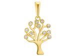 KettenanhäNger Amor "Lebensbaum", Gold (Gelbgoldfarben, Kristallweiß, Kristallweiß), SchmuckanhäNger, Damen, Gelbgold 375, 0,52 G, KettenanhäNger, Mit Zirkonia (Synth.)