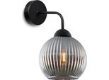 Applique Riffle Nero 1 Luce Vetro Grigio Fumo Globo E27