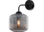 Applique Riffle Nero 1 Luce Vetro Grigio Fumo Cilindro E27