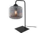 Lampada Da Tavolo Riffle Nero 1 Luce Vetro Grigio Fumo Cilindro E27