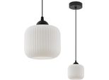 Lampada A Sospensione Riffle Nero 1 Luce Vetro Bianco Cilindro E27
