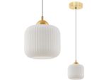 Lampada A Sospensione Riffle Oro 1 Luce Vetro Bianco Cilindro E27