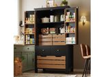 Mobile Da Cucina Sweiko (80X40X140Cm), Buffet Alto Da Cucina, Buffet Multiuso, Mobile Snack, Mobile Contenitore Con Due Ante E Cinque Cassetti, Nero/Bianco