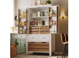 Mobile Da Cucina Sweiko (80X40X140Cm), Buffet Alto Da Cucina, Buffet Multiuso, Mobile Snack, Mobile Contenitore Con Due Ante E Cinque Cassetti, Nero/Bianco