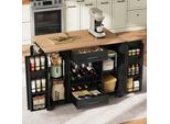 Flieks Carrello Da Cucina Con Portabottiglie E Portabicchieri, Carrello Portavivande Carrello Da Cucina Con Portaspezie E Cassetti, 138X45-70X92 Cm, Nero
