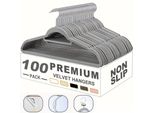 100 Pezzi Appendiabiti Antiscivolo, Salvaspazio, Ruotabile A 360°, Appendiabiti In Velluto Antiscivolo, Appendiabiti Premium Con Portacravatte, Grigio.
