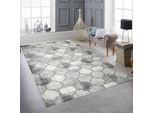 Tappeto Moderno A Pelo Corto Con Motivo Ornamentale Grigio-Beige Con Accenti Crema Dimensioni - 80 X 300 Cm