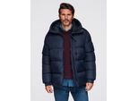 Giacca Da Uomo Trapuntata Ombre Con Collo Alto E Cappuccio Blu Scuro