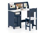 Set Di Banchi Per Bambini Costway, Banco Di Scuola In Legno, Banco Per Bambini Con Sedia, Scaffale, Armadietto E Bacheca Per Bambini Dai 3 Anni In Su, Blu
