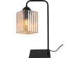 Lampada Da Tavolo Riffle Nera A 1 Luce, Vetro Color Miele, Cubo E27