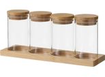 Howhomely| Barattolo Di Conservazione - Set Di 4 Barattoli Di Conservazione - 220 Ml - In Vetro E Bambù - Con Coperchio - Barattoli Di Conservazione