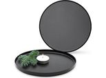 1.10 Vassoio In Metallo Nero Con Bordo - Set Di 2 / Circa Ø 21,5 Cm - Ciotola Decorativa (2 Pezzi)
