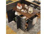 Carrello Da Cucina Sweiko Con Ante A Righe Diagonali, Carrello Da Pranzo Estraibile Con Portasciugamani E Portaspezie, Divisori Regolabili, Buffet Da Cucina, Piano D'appoggio Con Venature Del Legno, Nero