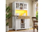 Mobile Da Cucina Sweiko, Mobile Da Cucina A Colonna, Vetrina, Mobile Buffet Con Ripiani Regolabili, Credenza Con Illuminazione Led, Mobile Buffet (Cassetti Color Legno)