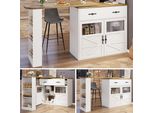 Tavolo Da Bar Allungabile Sweiko Con Spazio Di Archiviazione (138-204×39×104 Cm), Bar Da Pranzo Girevole A 360°, Tavolo Da Bar Moderno E Mobile, Tavolo Alto Da Cucina Con Isola Bistrot, Mobile Credenza Con Ripiani, Bianco