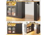Fortuna Lai Tavolo Da Bar Girevole A 360° (Corpo Principale: 198 X 39,6 X 97 Cm), Armadio Nero Opaco Con Scrivania In Legno Massello, Con Ante In Vetro E Illuminazione A Led, Credenza, Cantinetta, Angolo Caffè