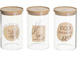 Howhomely| Barattoli Di Stoccaggio - Set Di 3 Barattoli Di Stoccaggio - In Vetro E Bambù - 1000 Ml - Con Coperchio - Barattolo Di Stoccaggio