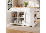 Isola Cucina Fortuna Lai, Carrello Cucina Dotato Di Presa Multipla, Armadio Cucina, Carrello Di Servizio Con Piano Di Lavoro, Credenza, Carrello Portavivande Con Venature Del Legno, Credenza, Bianco