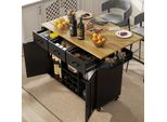 Carrello Portavivande Fortuna Lai, Carrello Cucina, Carrello Portavivande Estraibile Con Piano Di Lavoro, Portasciugamani E Ripiano Per Spezie, Pareti Divisorie Regolabili, Credenza, Armadietti Da Cucina, Piano Tavolo Con Venature Del Legno, Nero
