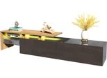 Mobile Tv Moderno Sweiko Di Design: Elegante E Raffinato, Pratico Spazio Di Archiviazione, Nero Lucido, Aspetto Legno, Ripiani In Vetro, Illuminazione A Led