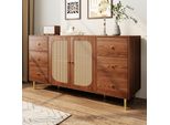 Credenza Sweiko, Credenza In Rattan, Mobile Contenitore Con Cassetto, Mobile In Legno Indipendente, Cucina, Casa, Soggiorno, Marrone, 160 X 40 X 90 Cm
