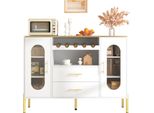 Fortuna Lai Credenza Bianca, Ante In Vetro E Portabottiglie – Credenza Per Sala Da Pranzo E Soggiorno – Piedini Regolabili – Ampio Spazio Contenitivo E Design Moderno