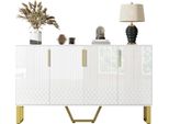 Credenza Fortuna Lai Lucida, 4 Ante, Maniglie E Gambe In Metallo, Design Geometrico In Bianco, 140L*40B*80H