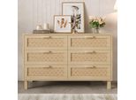 Fortuna Lai Elegante Credenza E Cassettiera In Legno Naturale Con Sei Cassetti, Armadio Da Camera Da Letto Con Ampio Spazio Contenitivo, Cassetti Effetto Rattan.