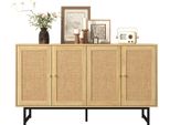Credenza Sweiko 140X39,5X80 Cm Con Vimini In Vero Rattan, 4 Ante