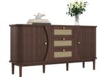 Credenza Sweiko, Cassettiera In Rattan, Cassettiera Con Ante Scorrevoli, Ripiani Regolabili E Piano Arrotondato.