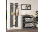 Set Di Appendiabiti A Parete Sweiko 80 X 25 X 96,5 Cm, Incl. Specchio, 2 Pannelli A Parete, Un Ripiano E Una Scarpiera, Struttura Grigio Antracite Opaco, Mobili Per Corridoio, Stendino Per Corridoio, Appendiabiti Per Corridoio, Set Di Scarpiere,