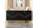 Sweiko Credenza Moderna A 4 Ante - Design Elegante In Nero E Oro, Corpo In Mdf Con Gambe In Metallo, Grande Capacità, Ripiani Regolabili In Altezza - Per Soggiorno, Sala Da Pranzo E Corridoio
