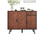 Sweiko Mobile Contenitore Moderno, Credenza In Look Nero E Legno Con Cassetto E Ripiani Regolabili In Altezza (90 X 30 X 71,5 Cm)