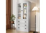 Armadio Moderno Sweiko 80X34X171 Cm - Look Legno Con Ante In Vetro, 3 Cassetti E Maniglie In Rame - Elegante Spazio Di Archiviazione Per Soggiorno, Ufficio E Corridoio