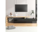 Design Moderno Del Mobile Tv Sweiko: Eleganza Elegante, Pratico Spazio Di Archiviazione, Nero Lucido, Aspetto Legno, Ripiani In Vetro, Illuminazione A Led
