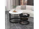 Tavolino Moderno Sweiko, Set Di Tavolini, Piano Lucido, Marmorizzato, Tavolino Da Divano, Tavolino Rotondo, Set Di 2, Struttura Nera