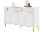 Credenza Sweiko Con Maniglie E Gambe Dorate, 4 Ante, 4 Cassetti, Con Laminato Rimovibile, Adatta A Soggiorno E Sala Da Pranzo, 140X37,8X82 Cm.