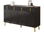 Credenza Sweiko Con Maniglie E Gambe Dorate, 4 Ante, 4 Cassetti, Con Laminato Rimovibile, Adatta A Soggiorno E Sala Da Pranzo, 140X38X82 Cm.