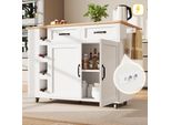 Isola Cucina Fortuna Lai, Carrello Cucina Dotato Di Presa Multipla, Mobile Cucina, Carrello Servizio Rimovibile Con Portabottiglie, Credenza, Carrello Portavivande Con Venature Del Legno, Credenza, Bianco