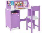 Set Di Banchi Per Bambini Costway, Banco Di Scuola In Legno, Banco Per Bambini Con Sedia, Scaffale, Armadietto E Bacheca Per Bambini Dai 3 Anni In Su, Viola