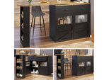Sweiko Tavolo Da Bar Allungabile Con Spazio Di Archiviazione (138-204×39×104 Cm), Bar Da Pranzo Girevole A 360°, Moderno Tavolo Da Bar Mobile, Tavolo Alto Da Cucina Ad Isola Bistrot, Mobile Credenza Con Ripiani, Nero