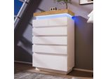 Cassettiera Sweiko, Credenza Lucida Con 6 Cassetti, Illuminazione Led (Controllo Tramite App), Mobile Multiuso Per Soggiorno E Camera Da Letto, 115 X 73 X 39 Cm, Bianco