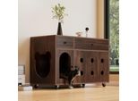 Armadietto Per Lettiere Sweiko (Lettiera Mobile) - Armadietto/Casa Per Gatti Con Piastra Di Drenaggio Della Sabbia Rimovibile, Isolato Dagli Odori, Senza Lettiera, 100×45×66 Cm, Colore Noce