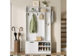Set Guardaroba Fortuna Lai, Set Completo Guardaroba Da Ingresso Con Panca, 6 Ganci, 1 Anta E 4 Ripiani Aperti - Bianco, 100×185,5×40 Cm (L×A×P)