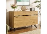 Credenza Fortuna Lai A 3 Ante In Finitura Legno Con Gambe In Metallo – Design Moderno, Ampio Spazio Contenitivo, Stabile E Facile Da Pulire – Adatta Per Soggiorno, Sala Da Pranzo, Corridoio