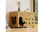 Armadietto Per Lettiere Sweiko (Lettiera Mobile) - Armadietto/Casa Per Gatti Con Piastra Di Drenaggio Della Sabbia Rimovibile, Isolato Dagli Odori, Senza Lettiera, 100×45×66 Cm (Colore Legno Naturale, Colore Acero Giallo)