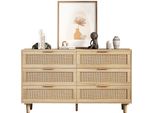 Sweiko 130Cm6-Cassettiera In Rattan Cassettiera In Rattan, Per Camera Da Letto, Soggiorno, Naturale; 130Cm6-Cassettiera In Rattan Cassettiera In Rattan, Per Camera Da Letto, Soggiorno, Naturale